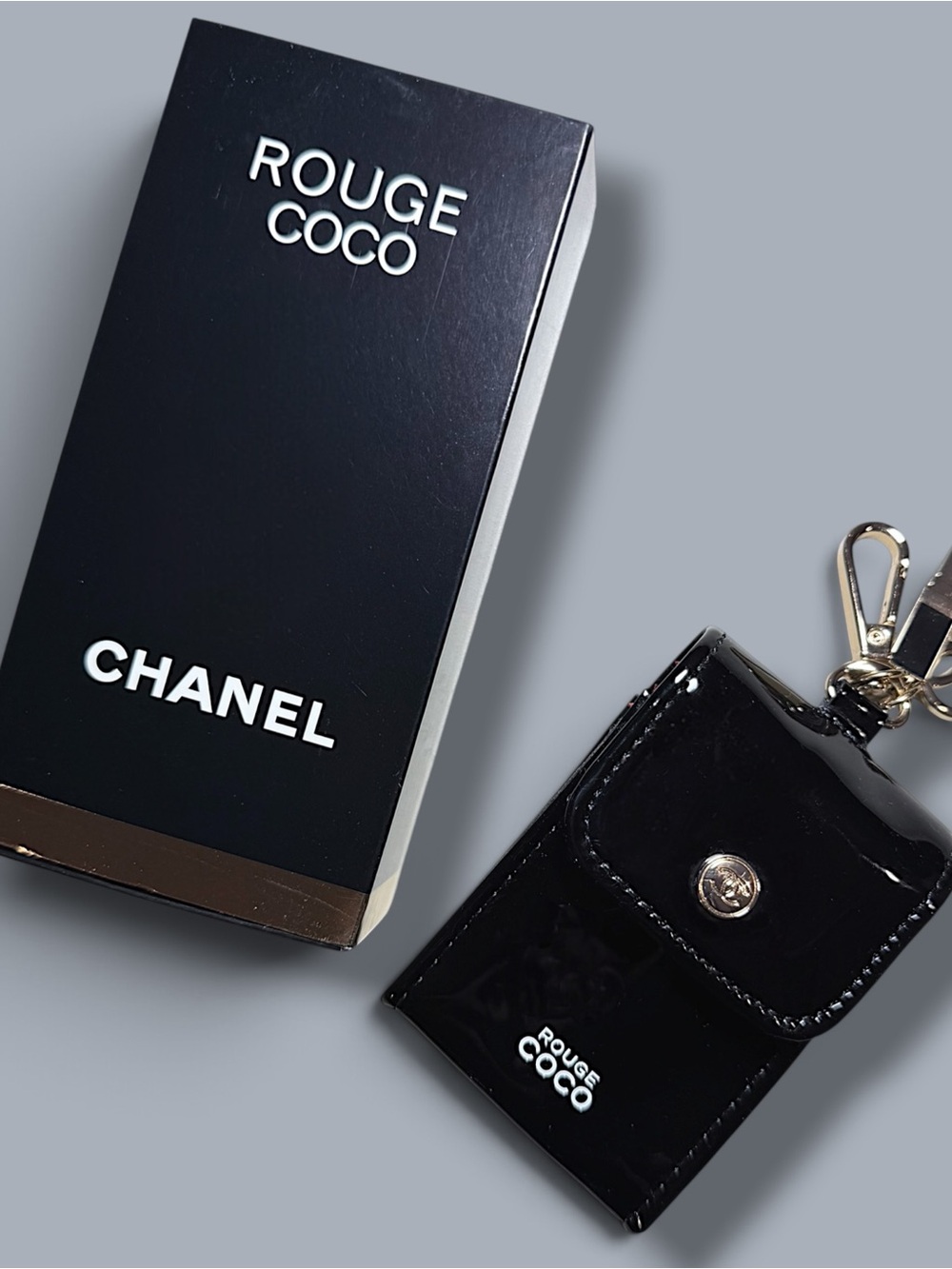 CHANEL Rouge Coco Patent Lipstick Pouch Charm Case + Box
